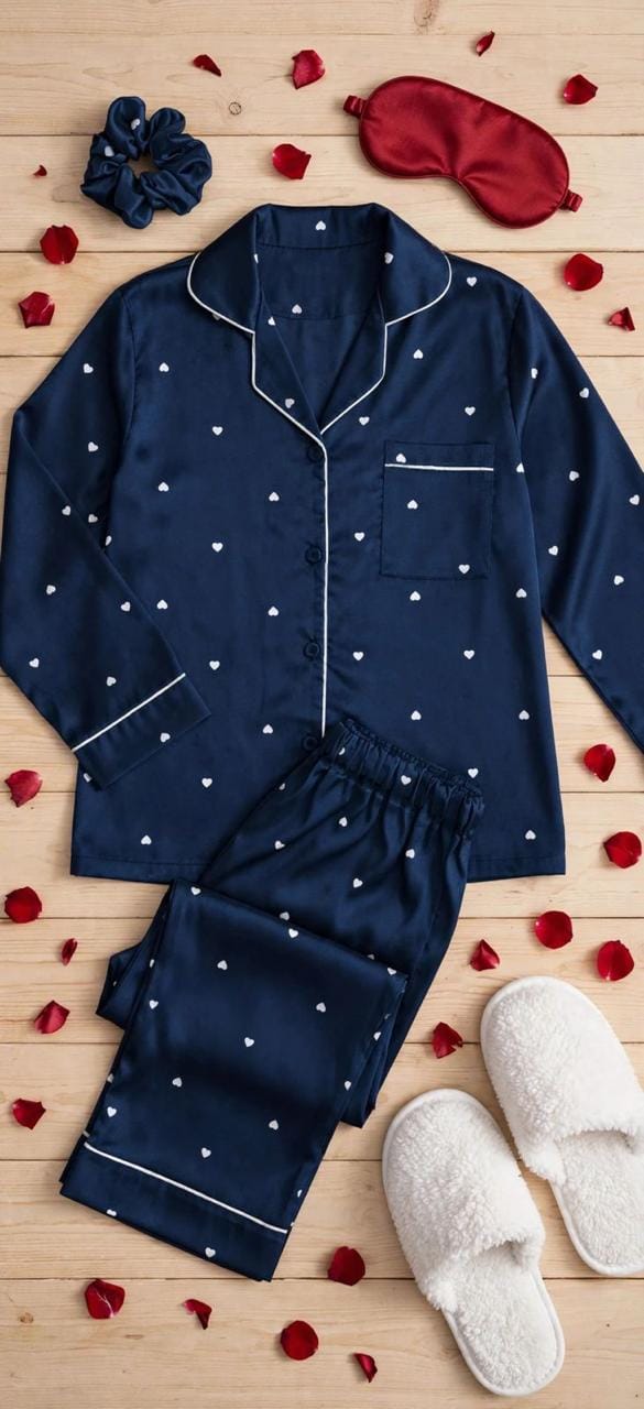 Dark Blue Mini Hearts Pajama Set